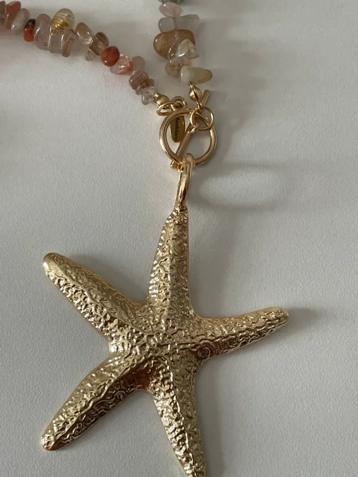 Collier pierre naturelles & pendentif étoile de mer dorée - photo numéro 5