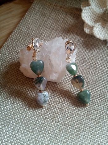 Boucles d'oreilles cœurs en pierres naturelles d'agate indienne