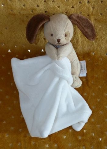 Doudou chien Jacadi, marron blanc mouchoir, tbe