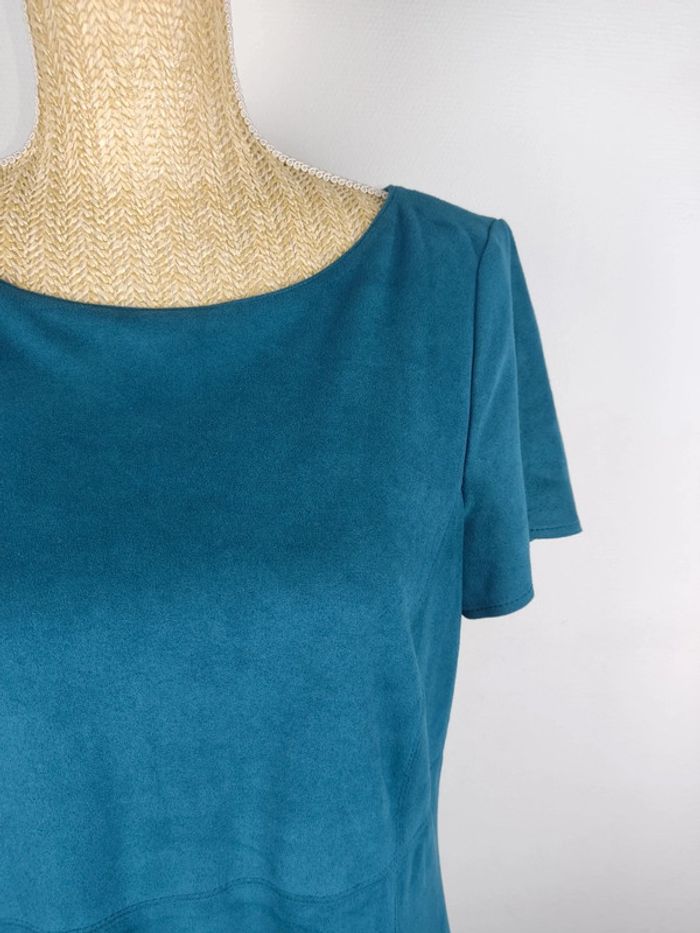 Robe mi-longue manches courtes suédine bleu canard taille 42 Esprit - photo numéro 4