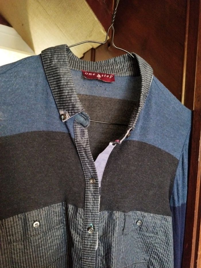 Chemise bleue style patchwork vintage y2k L/40 - photo numéro 6