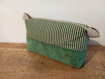 Trousse de toilette vichy vert et beige