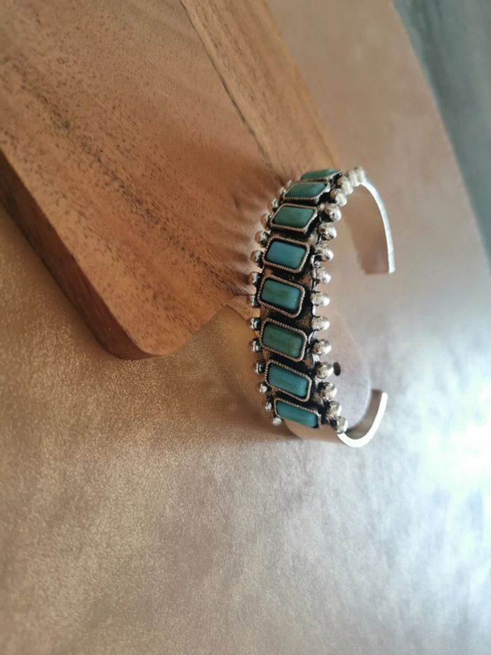 Bracelet manchette style country turquoise - photo numéro 2