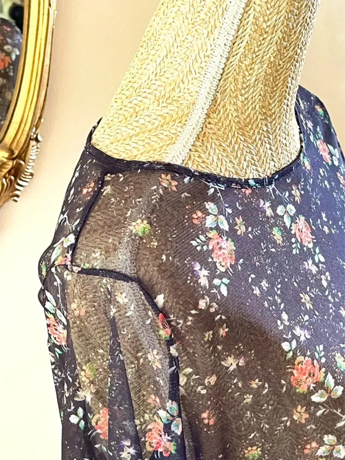 Sublime top fluide floral à manche large en tulle mango taille S - photo numéro 16