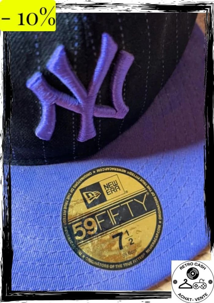 Casquette, New Era, New York, violette et noir à rayures taille 7,5 - photo numéro 2