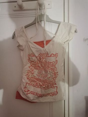Tee shirt fantaisie à motifs T36, blanc corail