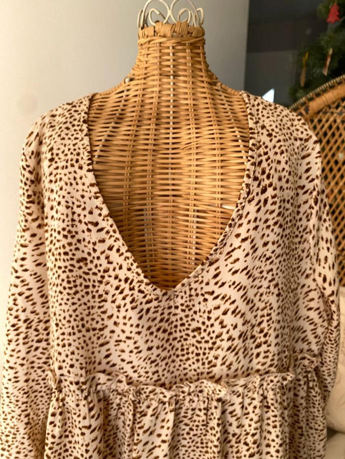 Robe baby doll beige avec tâches marron taille 38 - photo numéro 3