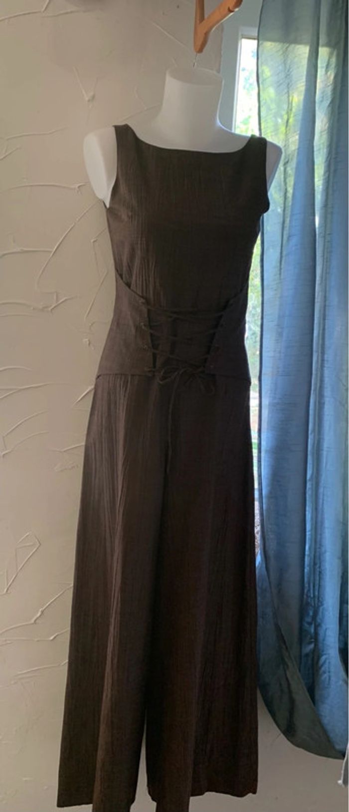 Ensemble 1 2 3 marron tailleur salopette jambes larges +blazer taille 42 - photo numéro 3
