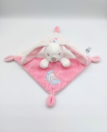 Doudou plat lapin blanc rose SIMBA TOYS NICOTOY lune bleu étoiles comme neuf