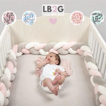 Tresse tour de Lit de 2m  - Rose/Gris/Blanc