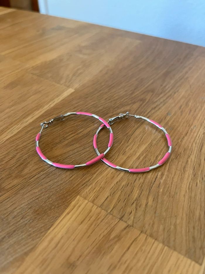 Créoles fines roses et argent - photo numéro 2