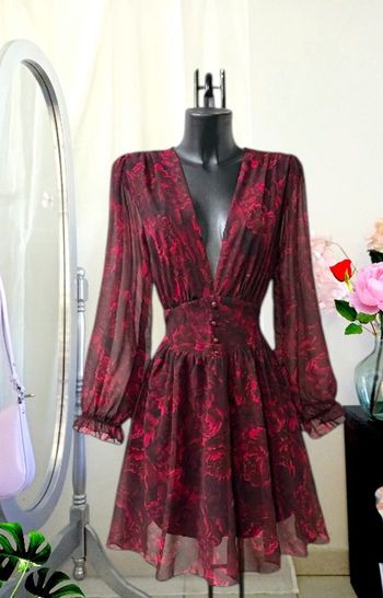 Robe midi motifs bordeaux