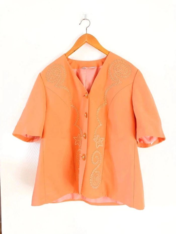 magnifique chemise manches courtes, couleur orange saumon vintage - photo numéro 2