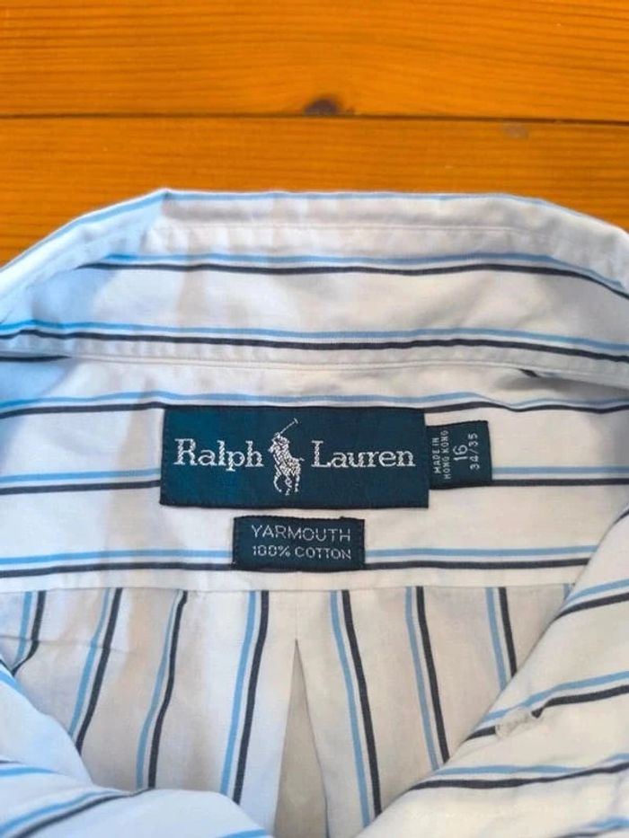 Chemise à rayures - Ralph Lauren - Yarmouth - Logo brodé marine - blanc, bleu, noir - Taille L - photo numéro 8