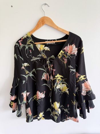 Blouse manches 3/4 noir à motifs multicolore Aisabelle taille 36 S