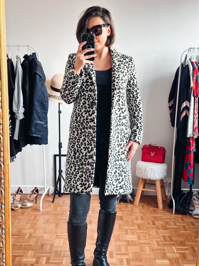 Manteau Maje taille 36 motifs léopard noir et blanc cassé - photo numéro 3