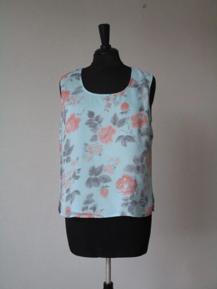 Blouse turquoise fleurs corail Jac Jac 38 NEUVE