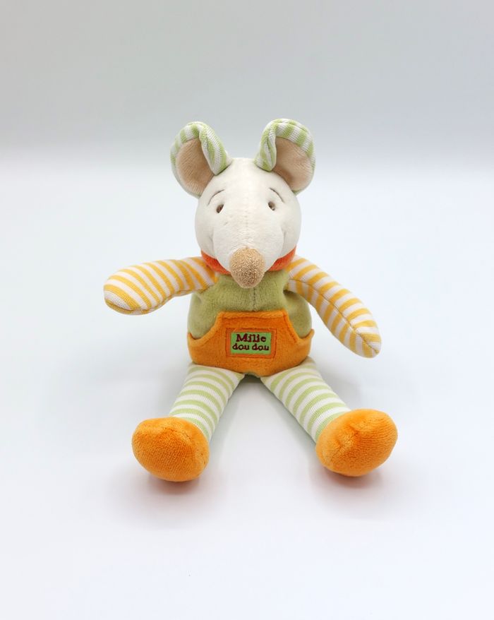 Doudou et Compagnie peluche souris Milie doudou petit modèle 22 cm vert orange