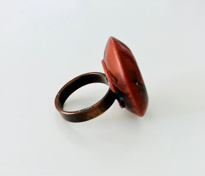Bague ronde style baroque fait main marron et blanc cassé + noir - taille 54 - photo numéro 4