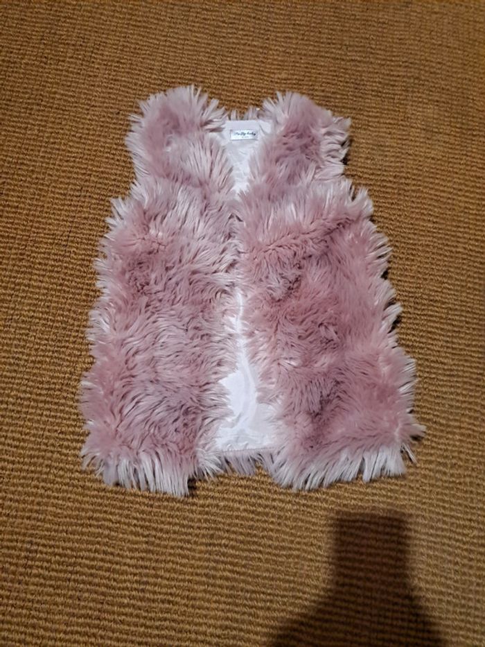 Gilet fourrure synthétique sans manche rose poudré fille 8 ans