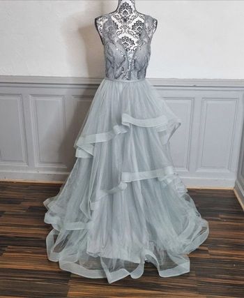 robe longue ceremonie mariage grise froufrou taille 34