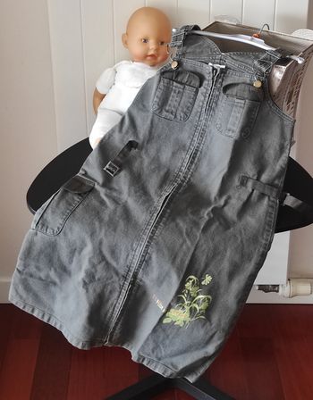 Robe salopette fille 10 ans – Velours kaki, motif floral