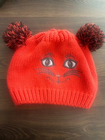 Bonnet chat avec pompons orange rouge