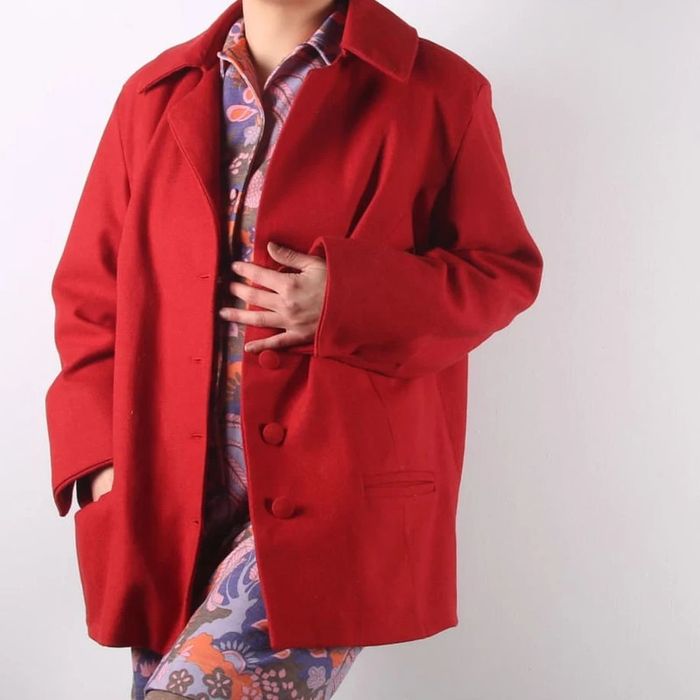 Délicieux Caban rouge vintage 70's en laine handmade (#23698)