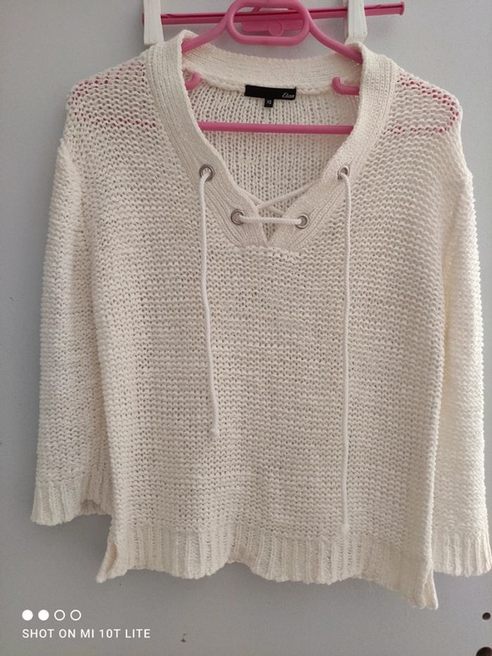 Pull blanc/ crème Etam