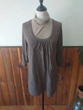 Tunique doublé longue col roulé marron