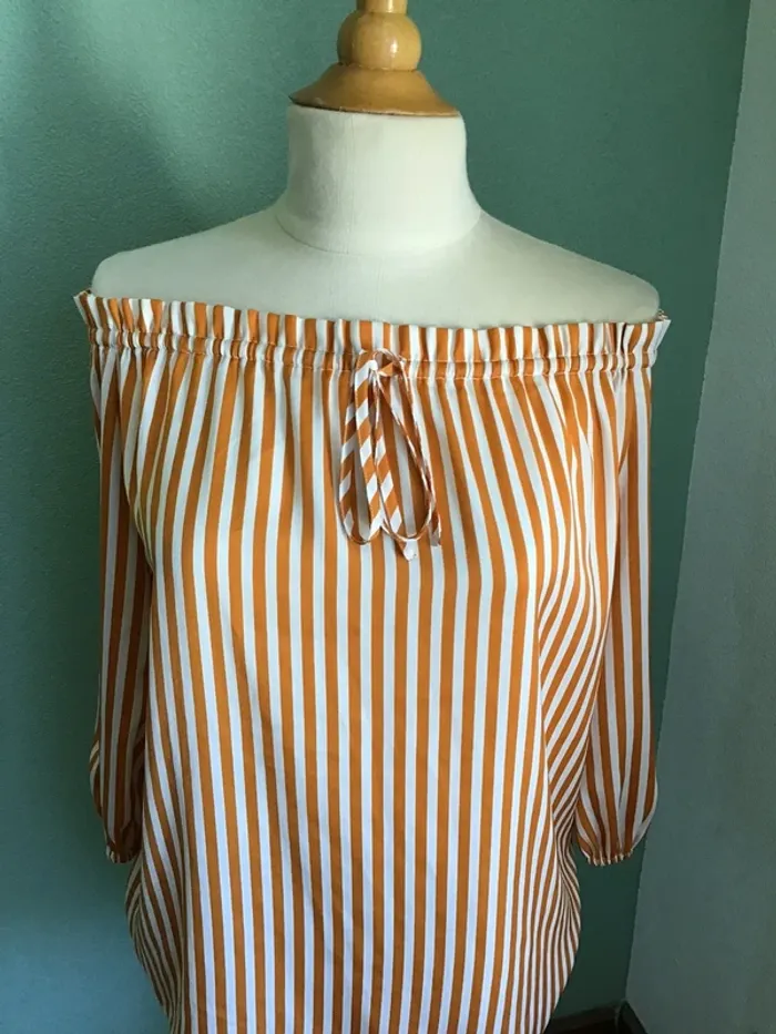 Blouse fauve et blanche à rayure - photo numéro 2