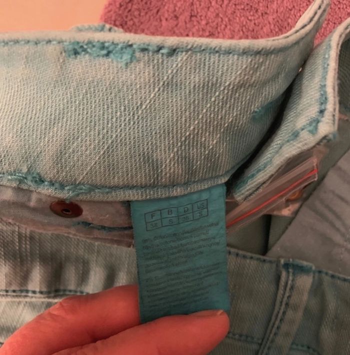 Short en jeans strech turquoise taille 38 - photo numéro 5