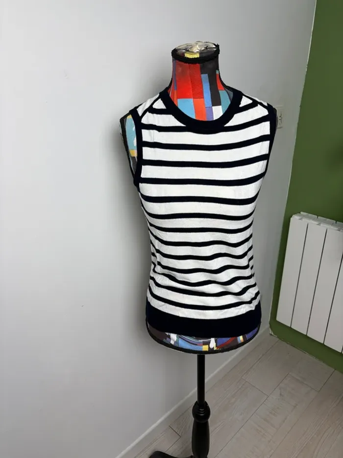 Pull léger sans manches Zara | Blanc et noir | Taille 36