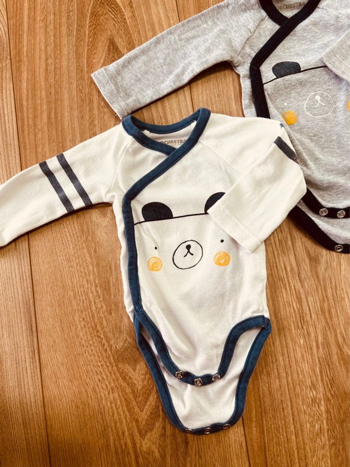 Taille 1 mois lot de 3 bodies manches longues garçon orchestra blanc bleu marine gris 💙 - photo numéro 2