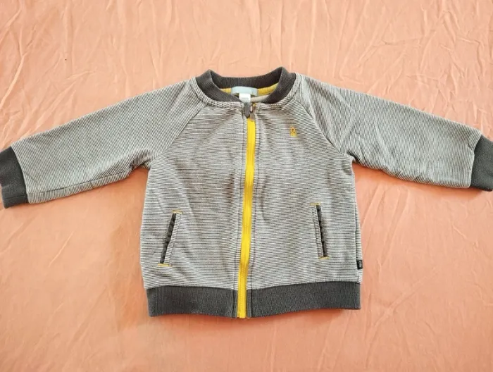 * Gilet zippé rayé gris coccinelle jaune T18M Obaïbi - photo numéro 2