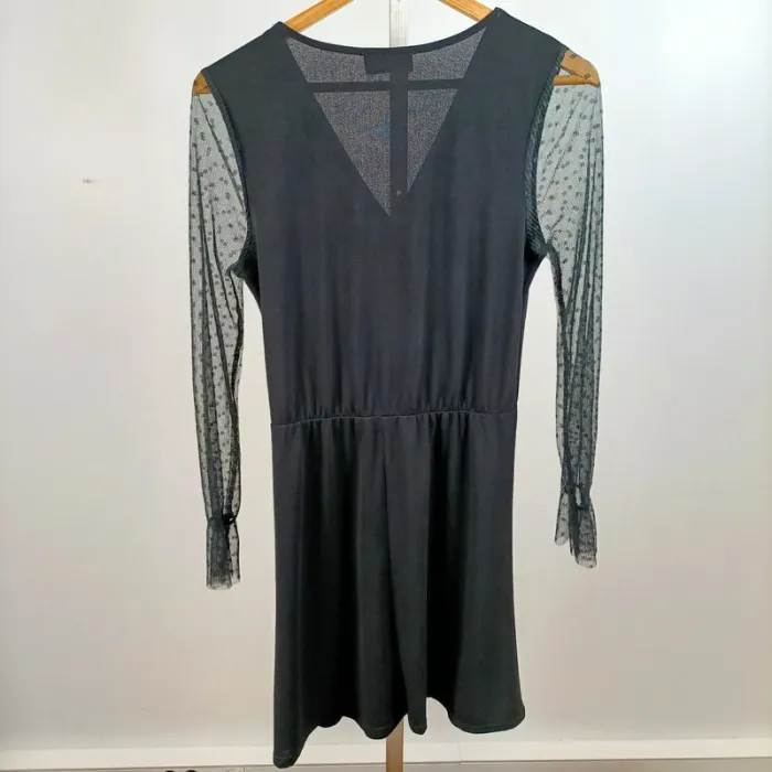 Robe noire fluide chic manches transparentes voile plumetis Camille de Paris A1431 - photo numéro 2
