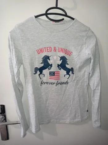 T-shirt manche longue gris avec motifs licornes