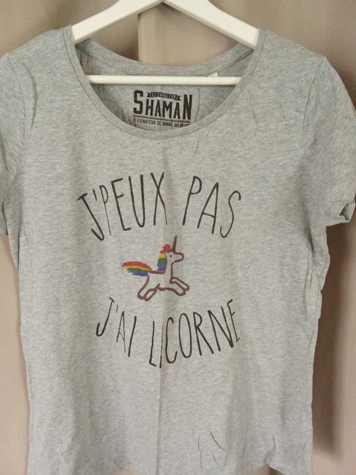 T-shirt gris motif licorne taille L Le Fabuleux Shaman - photo numéro 2
