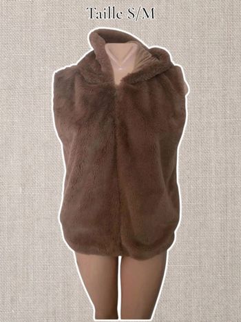 Magnifique Veste Teddy sans manches avec capuche - Toute douce - Marron - Taille S/M - Linvosges