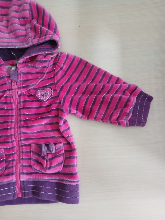 Gilet bebe en velour et coton taille  paillete rose mauve marque orchestra a fermeture - photo numéro 6