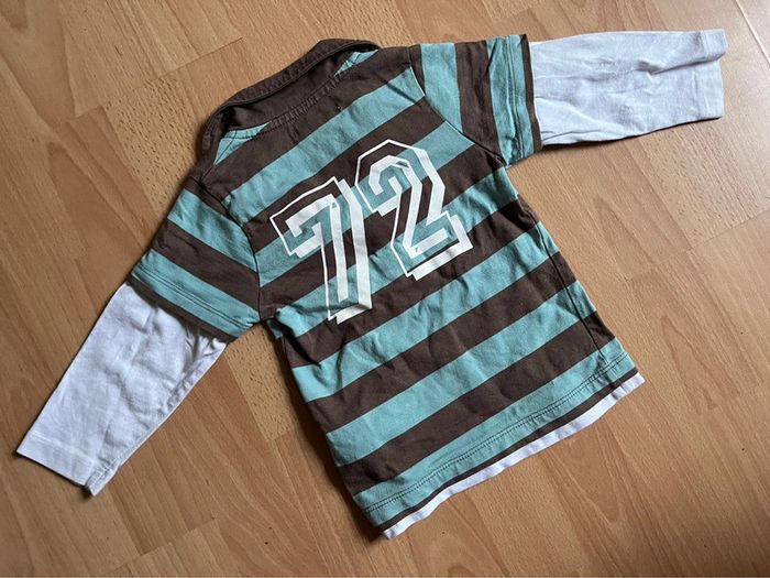Beau T-shirt/polo ML à rayures marron et bleu Vertbaudet T. 18 mois/81 cm garçon TBE - photo numéro 2