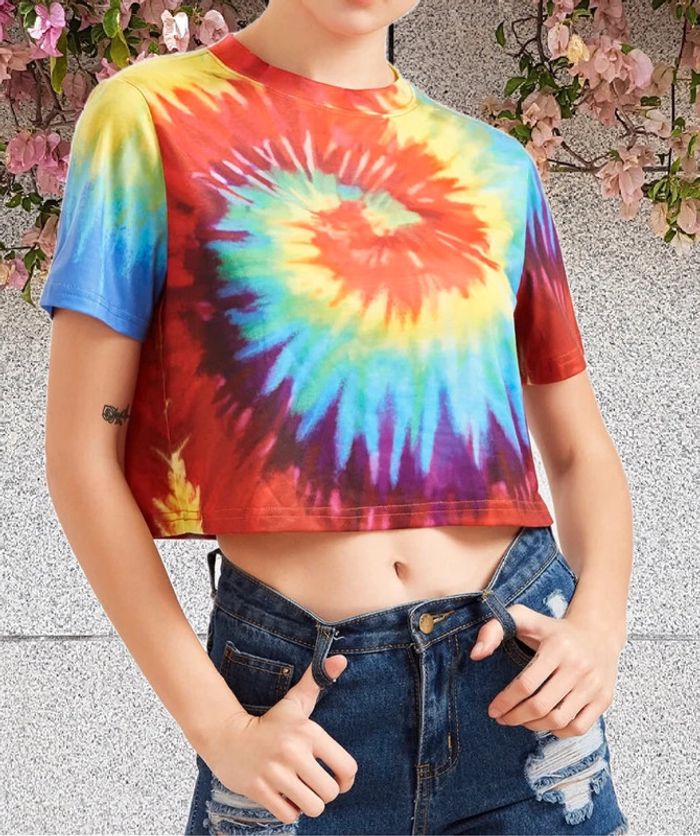 🌈 T-shirt court crop-top multicolore style hippie vintage 70s - photo numéro 2