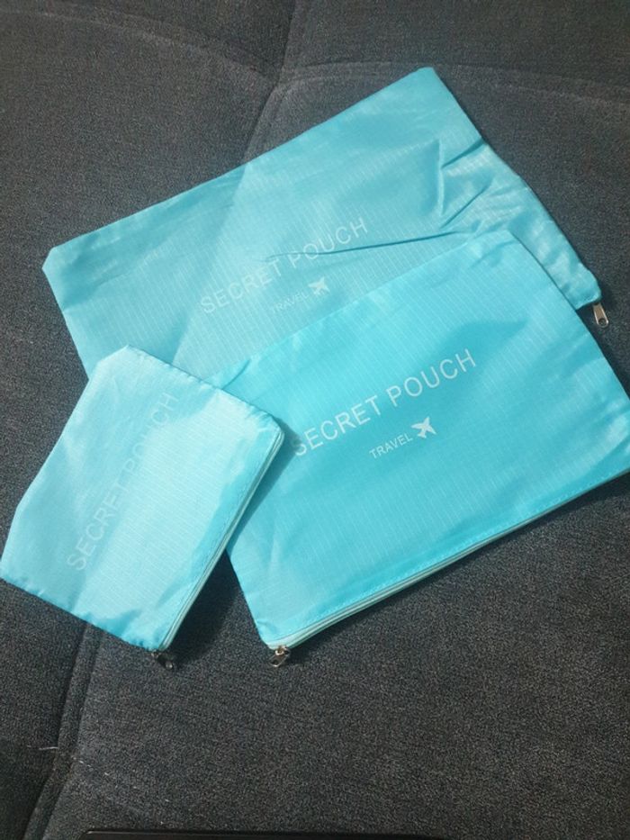 Neuf lot de 3 pochettes de voyage bleu