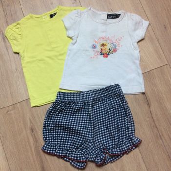 Lot 2 tee-shirts mc coton Tout Compte Fait + short vichy bleu et blanc - 6m