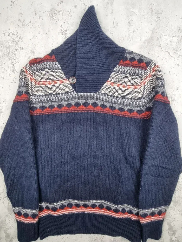 Pull col châle bleu marine à motifs Tommy Hilfiger – Taille M Homme (mesures en photos) - photo numéro 3