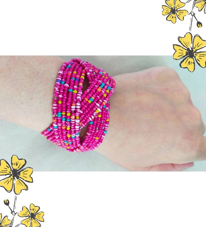 Bracelet large perles fuchsia multicolores – Collection Nuances de Rose - photo numéro 9