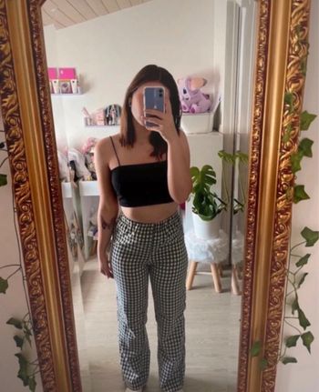 Pantalon droit à carreaux noir et blanc neuf