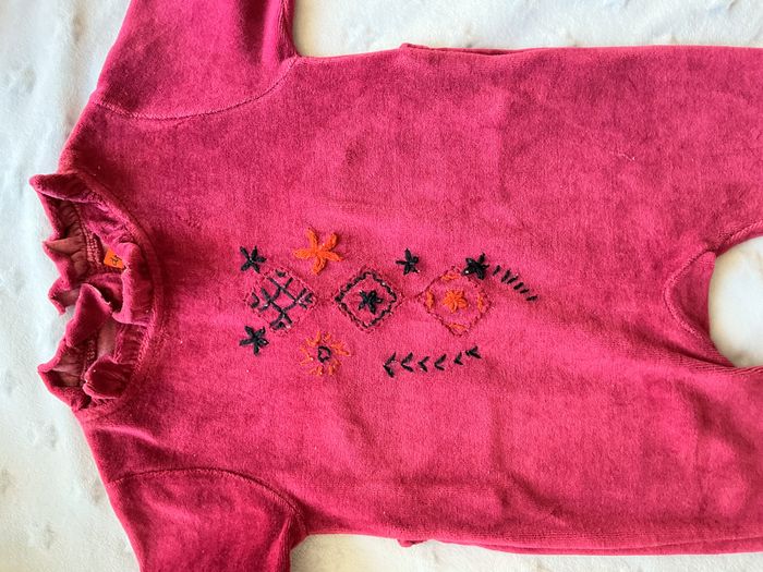 pyjama grenouillère en velours couleur prune 3 mois du pareil au même broderies devant - photo numéro 5