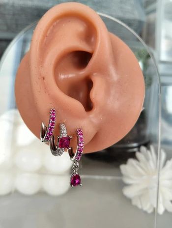 Composition MNpMNcMNs mini créoles (6 unités) en acier inoxydable fuchsia et argent