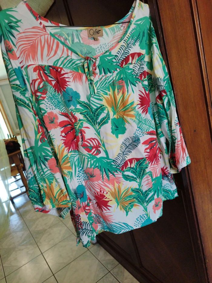 Blouse blanche fleurie vintage viscose L/40 y2k - photo numéro 6
